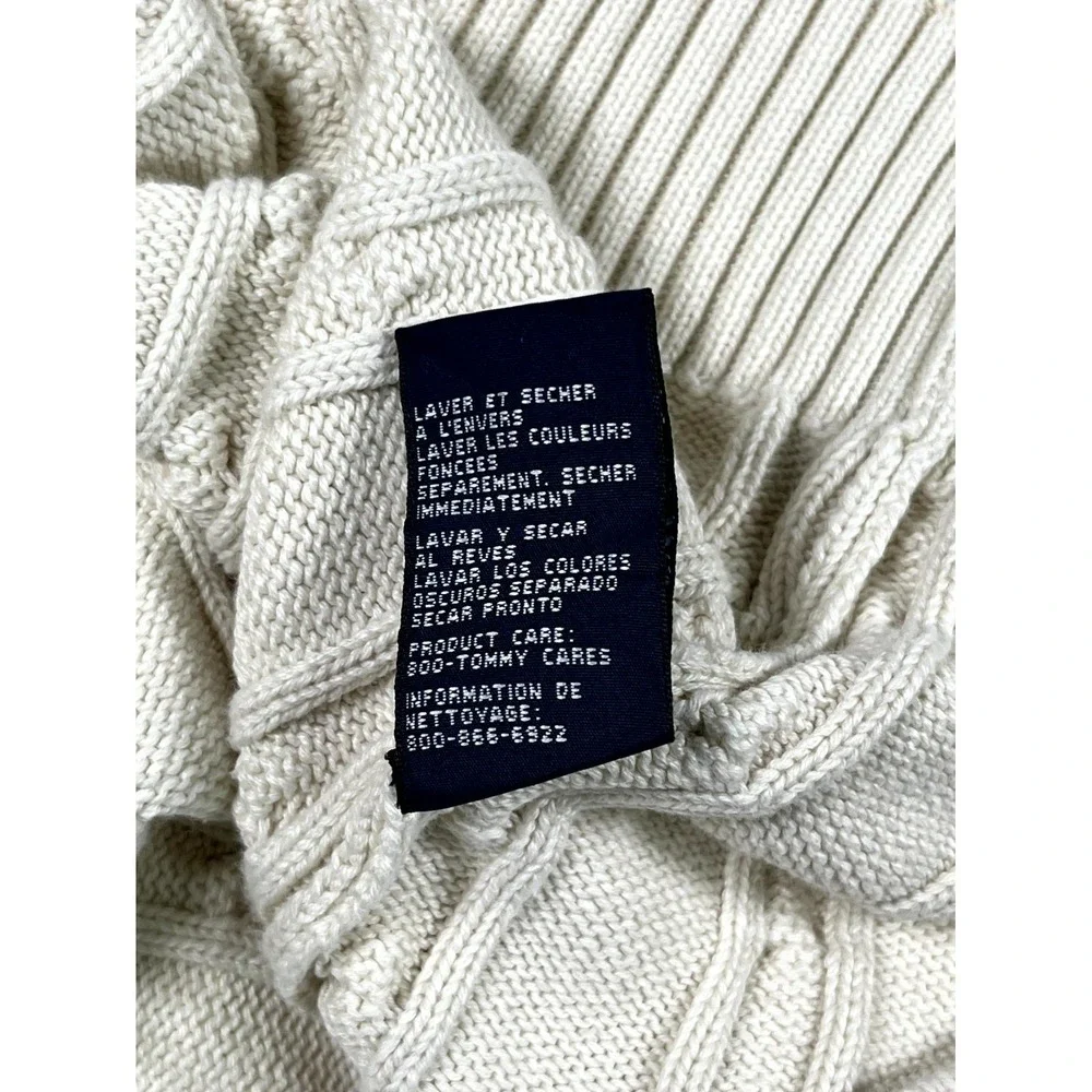 Y2K Vintage Tommy Hilfiger XL White Cable Knit Cotton‎ Ribbed Hem Winter Wear